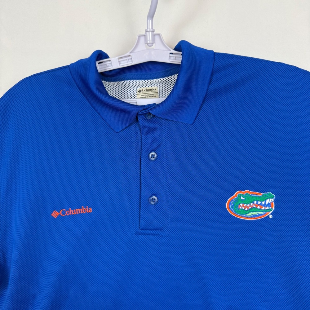 Columbia PFG Mens Florida Gators Blue Polo Shirt Medium XM 6126 Vented Back